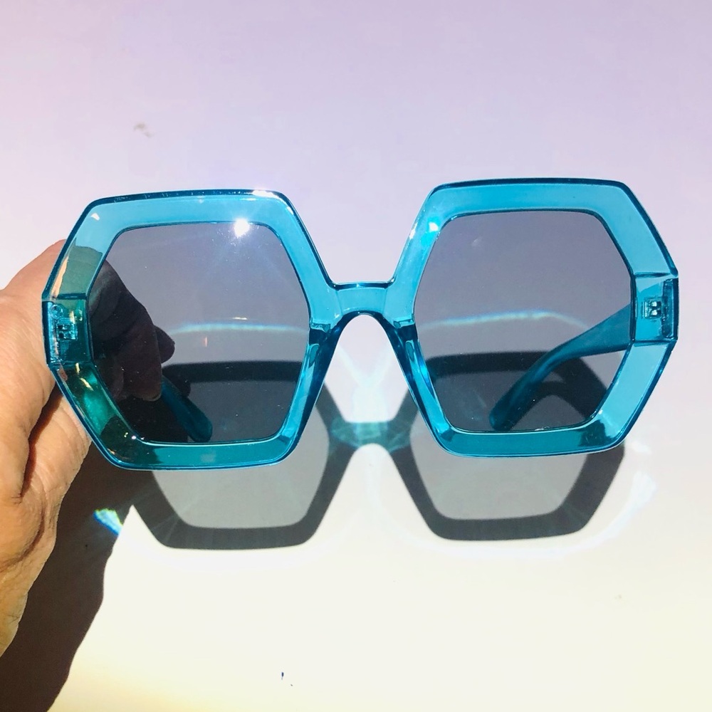 Oversized Frame Turquoise Blue Acrylic Frame Jackie O Style Octogonal Sunglasses